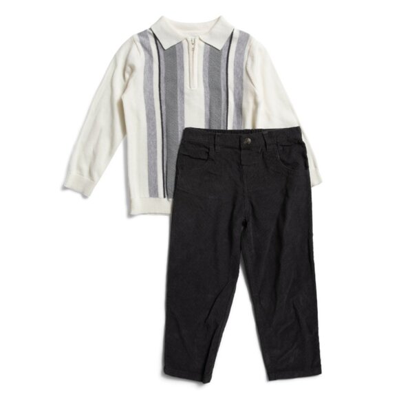 LITTLE ME Grey Infant And Toddler Boys 2pc Intarsia Knit Polo Set - Picture 1 of 2